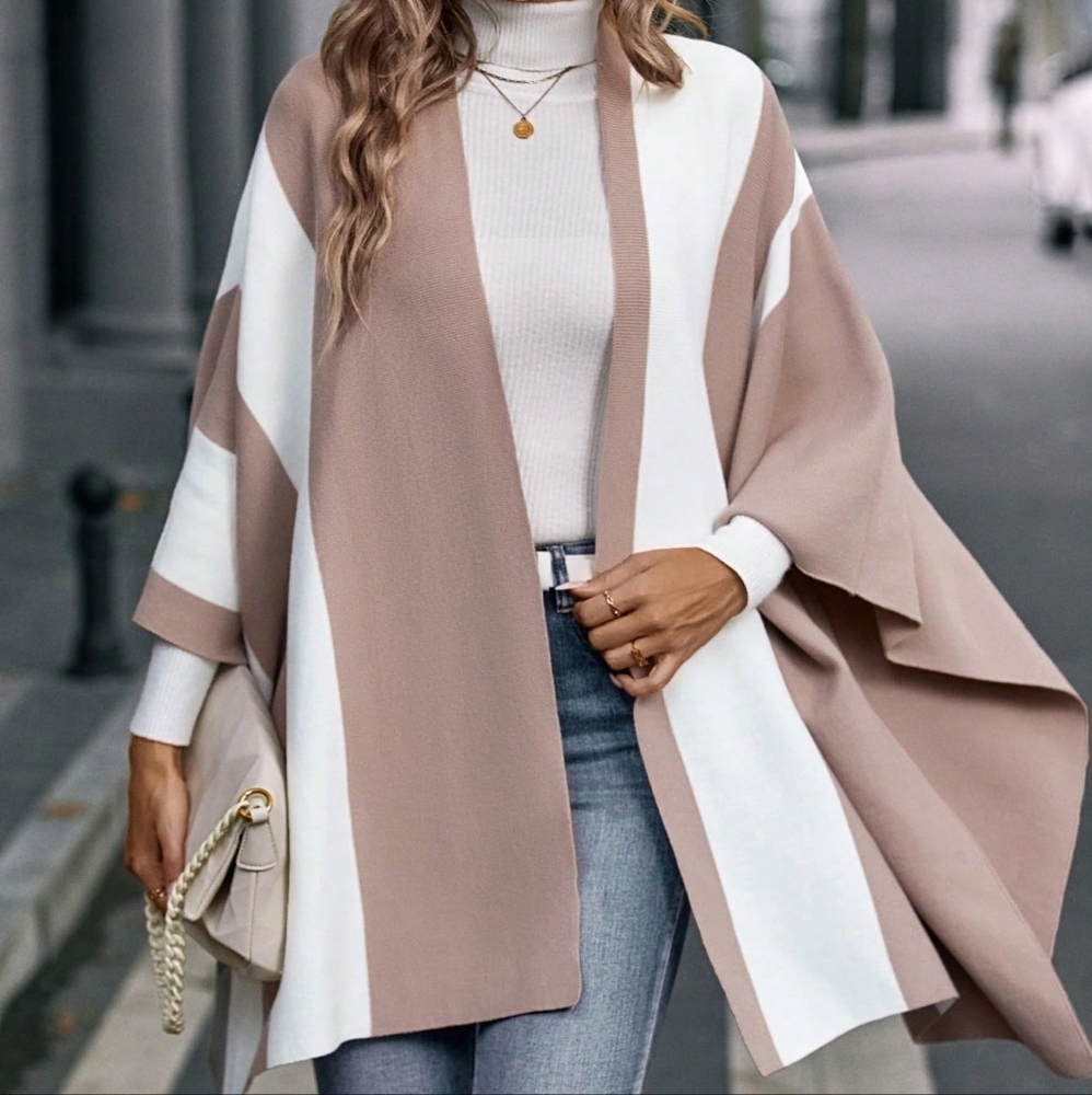 Two Tone Batwing Sleeve Asymmetrical Hem Cardigan - Picture 4 of 6